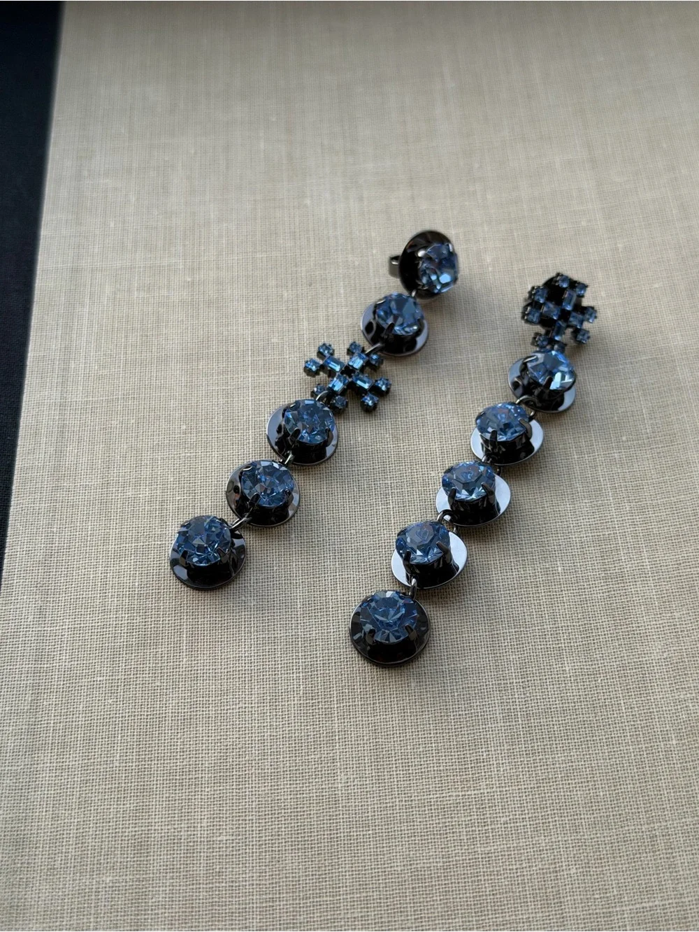 Tory Burch Blue Crystal Linear Drop Earrings